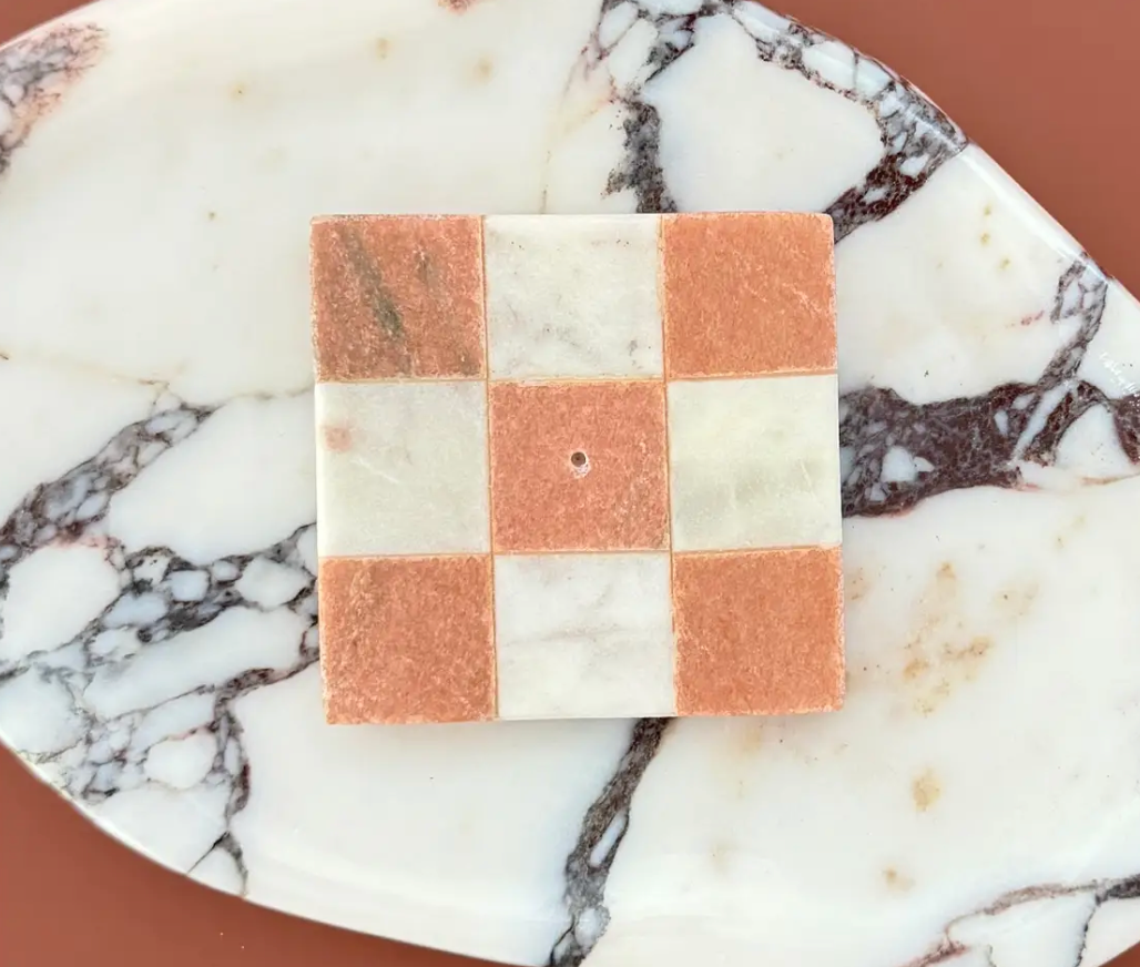 Marble Incense Holder | Pink & White Check