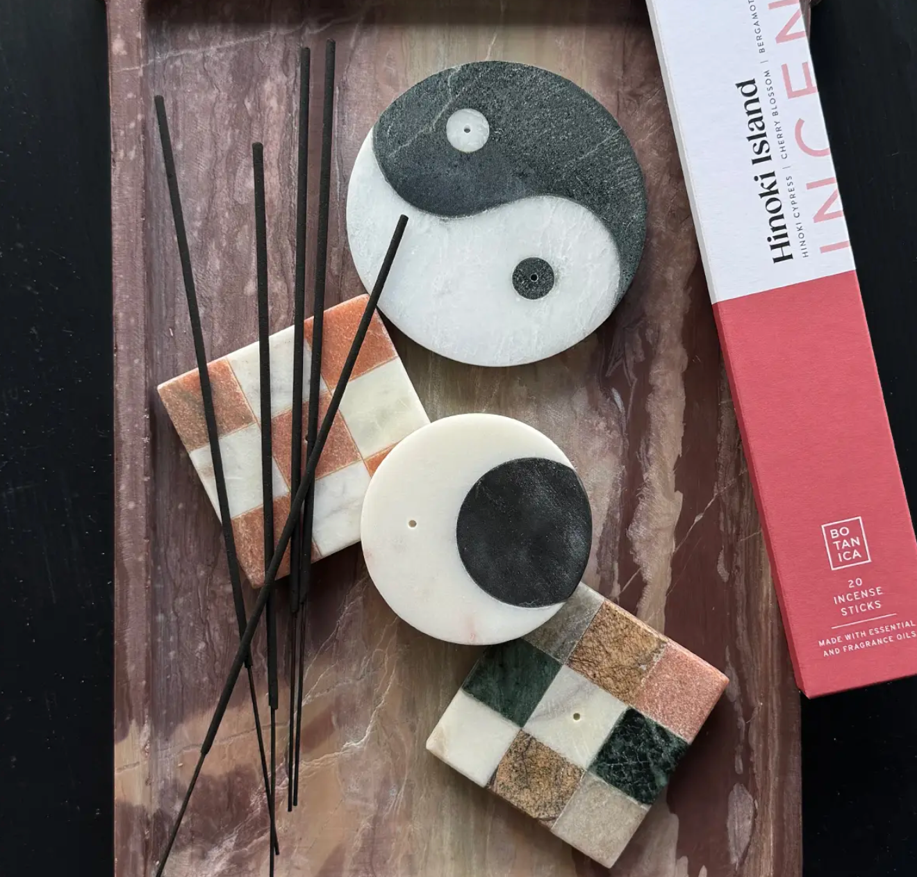 Marble Incense Holder | Pink & White Check